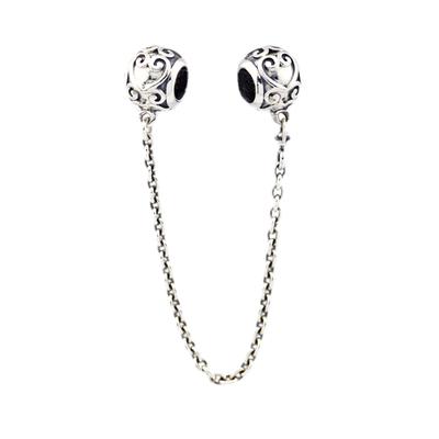 Fits Europe Bracelets 925 Sterling Silver Enchanted Heart Safety Chain Charms Beads for Jewelry Making