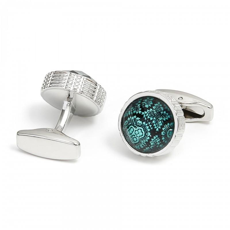 Men s Cufflinks Simple Green Pattern Round Silver French Jewelry alloy