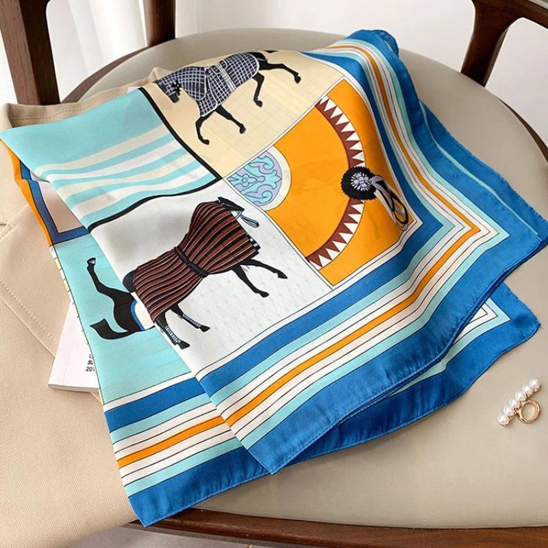 

Дизайнерский шелковый квадратный шарф класса люкс для женщин, атласные шали, повседневные шарфы, хиджаб-бандана, бандана для волос, мода, 70*70 см 70x70cm