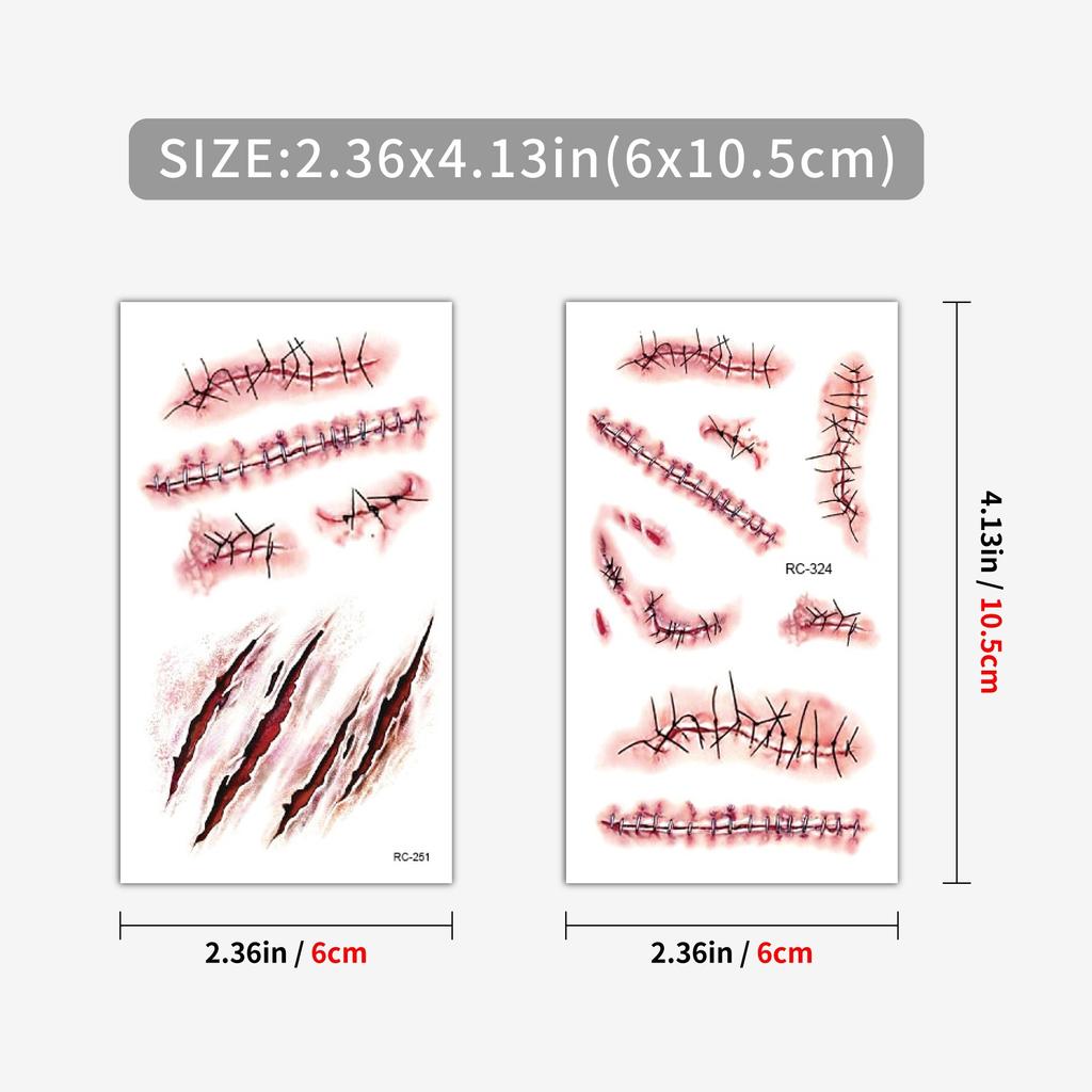 10 Sheets Halloween Terror Wound Temporary Tattoo Waterproof Realistic Blood Tattoos Injury Scar Tattoo Stickers For Face Hands