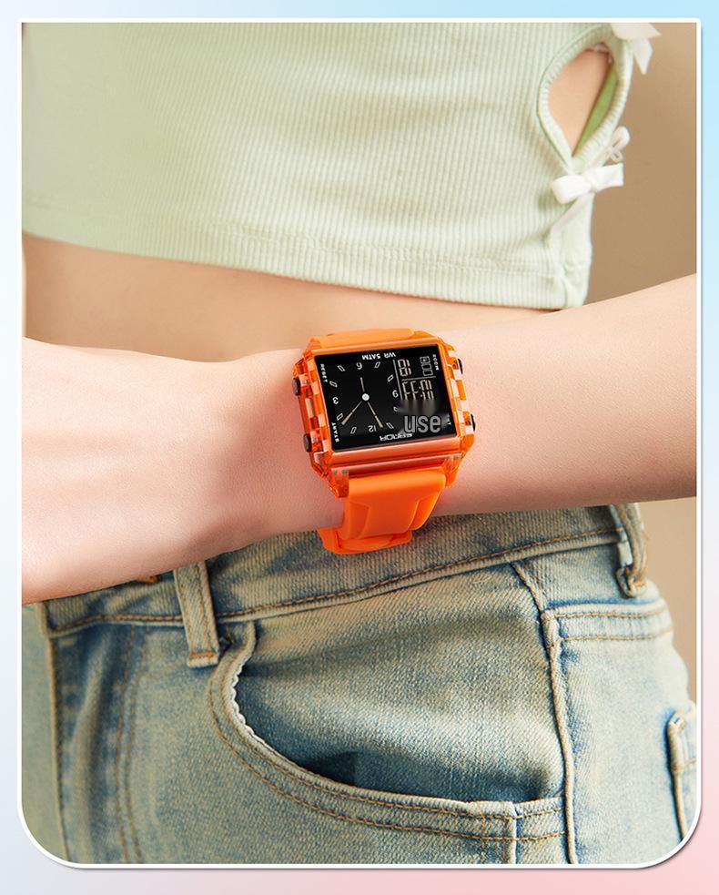 Sanda Men's & Women's Fashionable Dual Time Large Square Dial Luminous Waterproof Watch