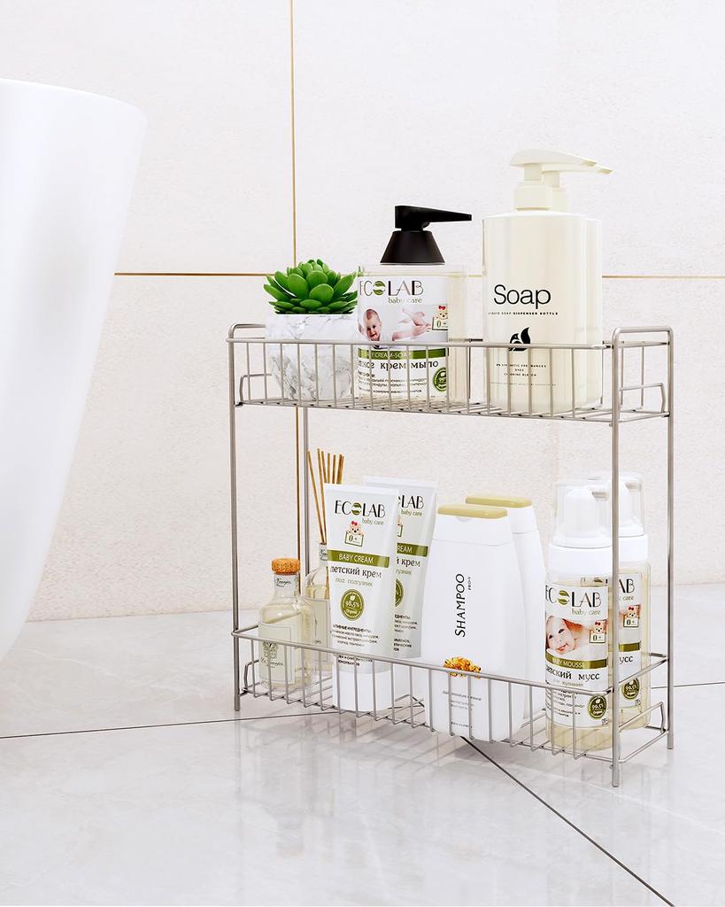 YQh Two-Tier Kitchen Storage Rack, 304 Stainless Steel, for Spice and Condiment Bottles, Tabletop Type