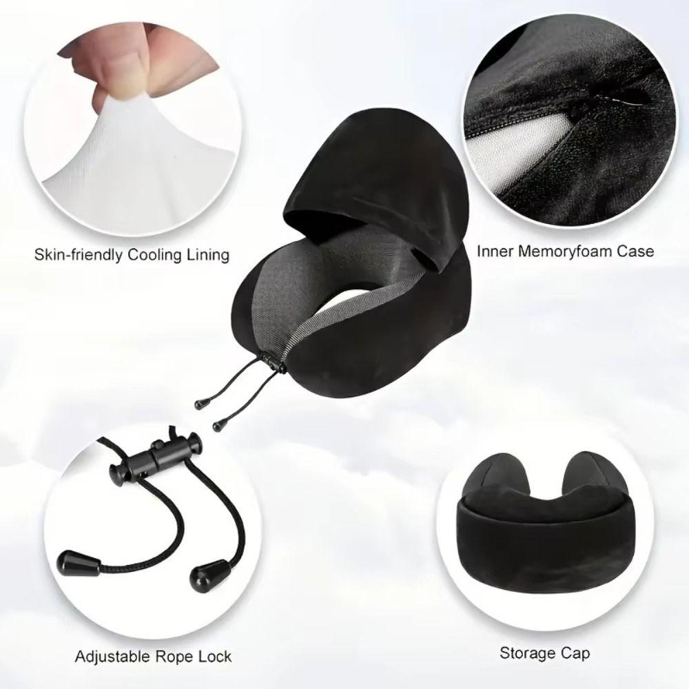 Washable Cover Travel Neck Pillow Adjustable Hooded Pillow U-shaped Pillow with Cap  Outdoor Travel