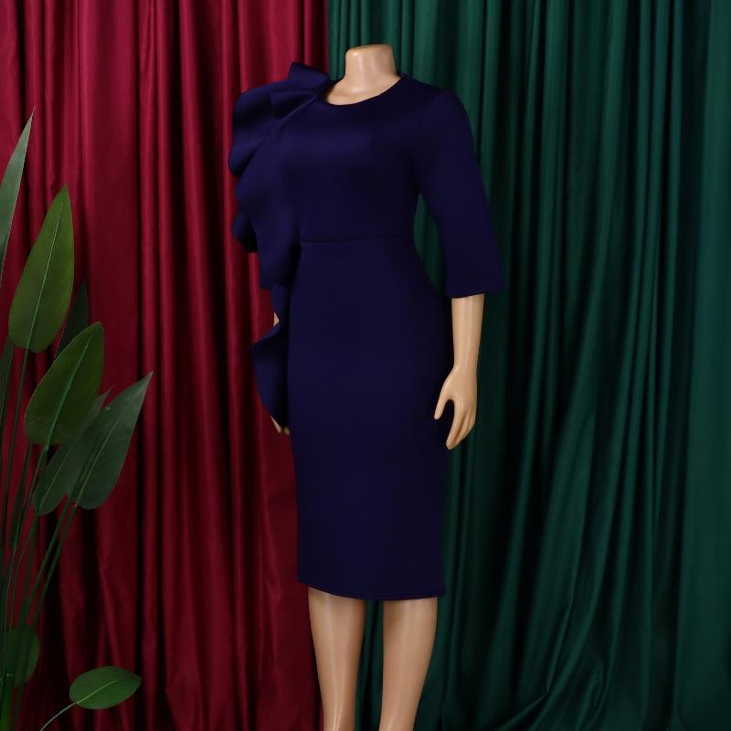 Women Elegant Solid High Waist Ruffle Square Neck Bodycon Midi Dress