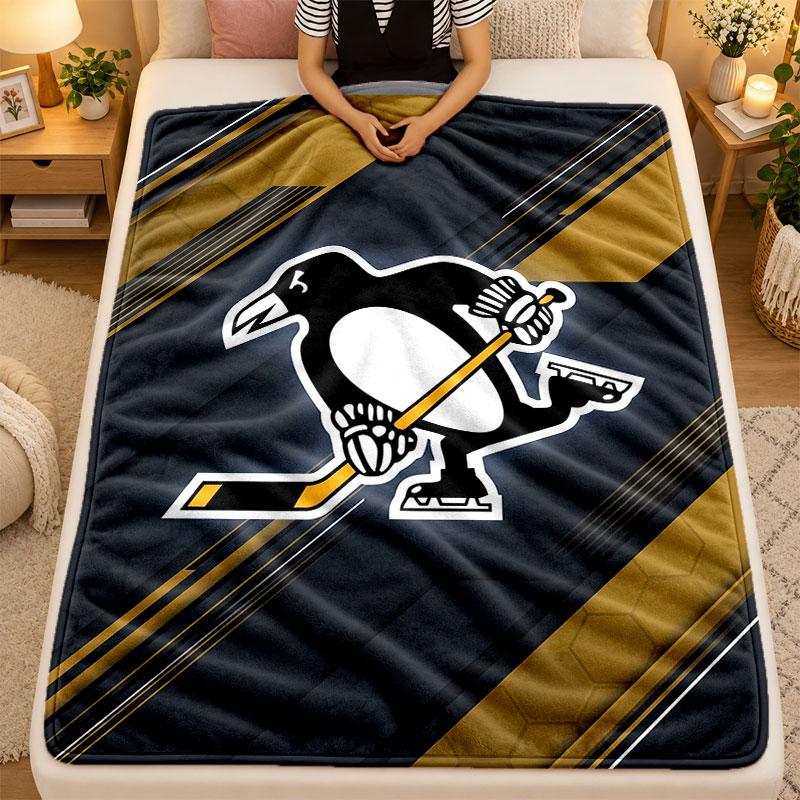 Flannel BlanketPittsburgh Penguins Warm Soft Throw Blanket for Indoor Sofa Bed Living Room Use