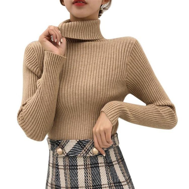 Soft Knitted Turtleneck Sweater Women Long Sleeve Pullover Tops