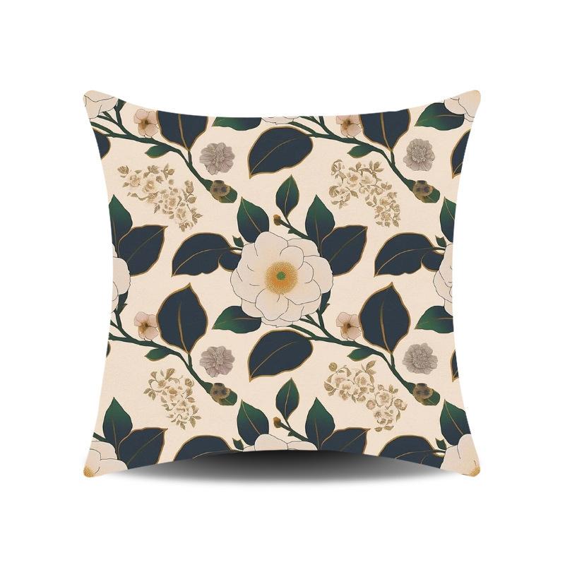 Spring Flower Print Pillow Cover for Home Living Room Sofa Cushion Cover Linen Print Cushion Cover