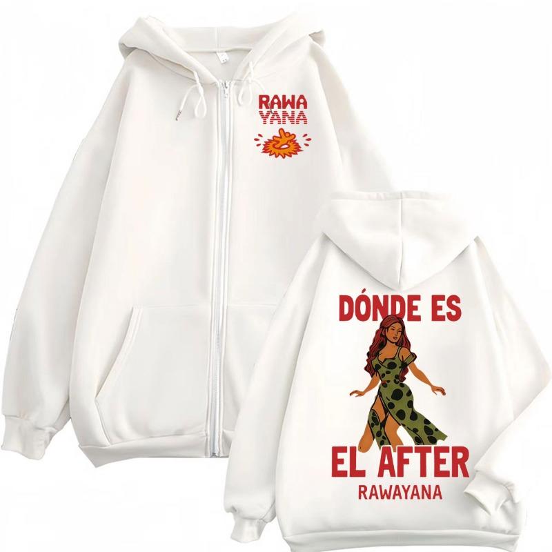 Rawayana ¿Donde Es El After? Album Zip Up Hoodies Men's Fleece Long Sleeve Jacket Sweatshirt Fashion Hip Hop Zipper Hoodie Coats