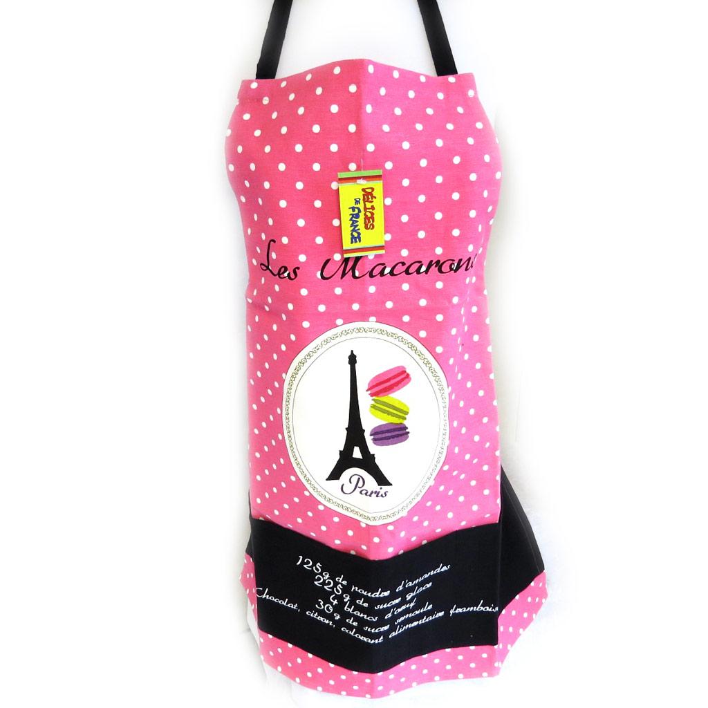 Les Trésors De Lily [M1330] - Designer Apron 'Macarons De Paris' Black Pink - 76x68 Cm
