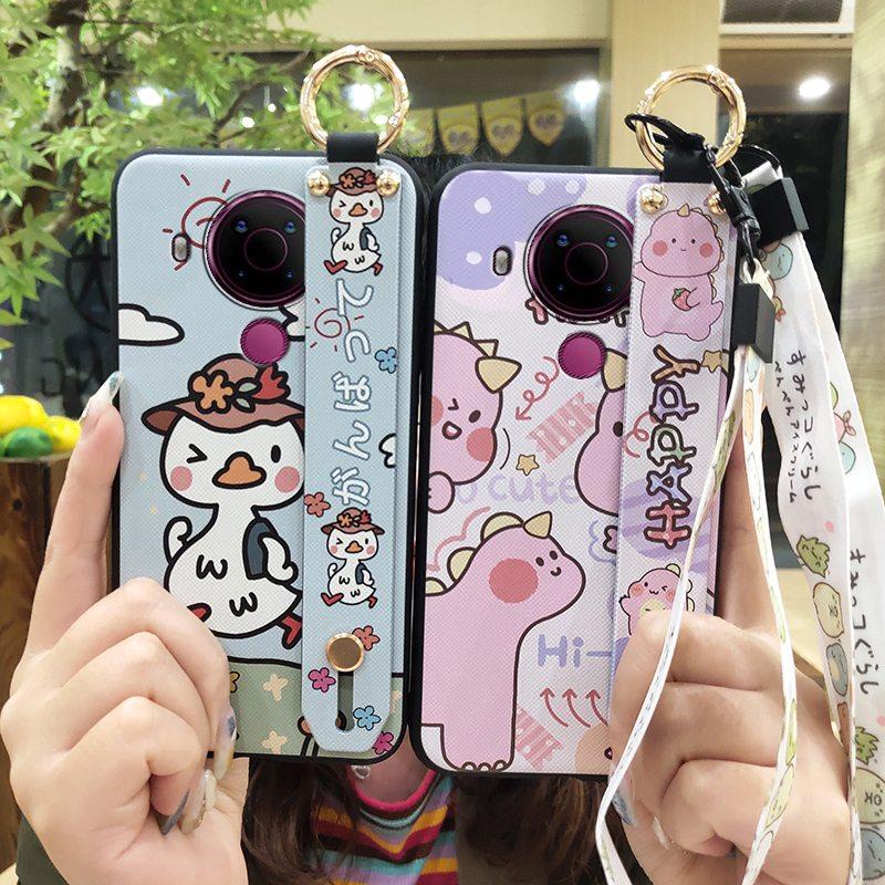 Fashion Design Phone Holder Phone Case For Nokia 5.4 Wrist Strap Cartoon Lanyard Protective Anti-knock Anti-dust Ring