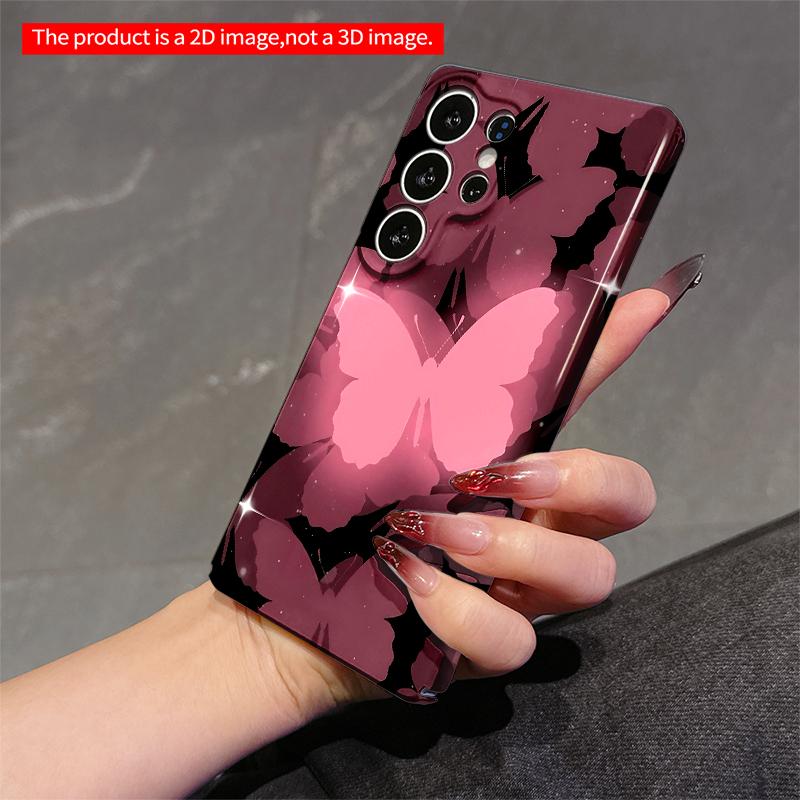 2DFlat Samsung Phone Case Pink Butterflies Night Glow Phone Case Applicable To Galaxy S22 S23 S24 S25ULTRA S26 A12 A13 A14 A15 A16