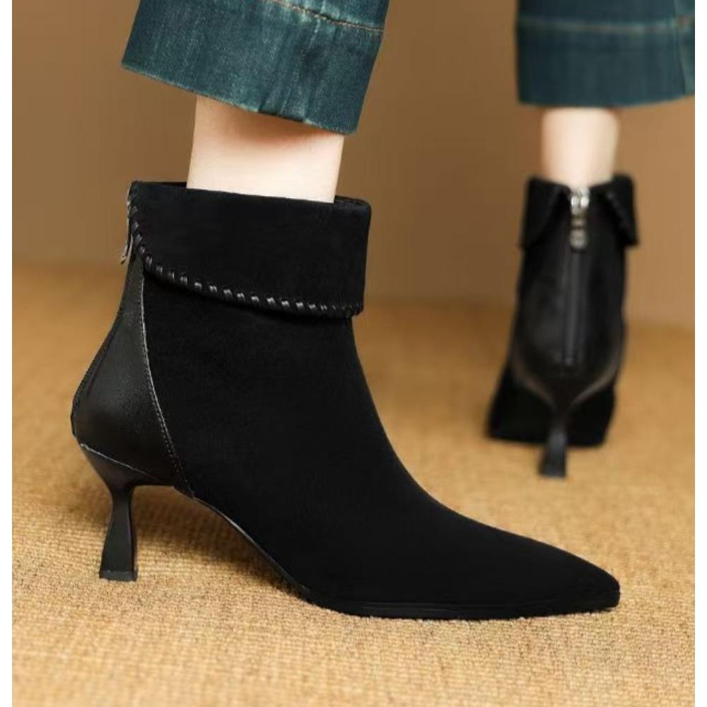 Szpiczaste noski damskie skarpetki krótkie buty modne zamki boczne wąskie botki do kostki cienkie wysokie obcasy jesienne zimowe damskie buty