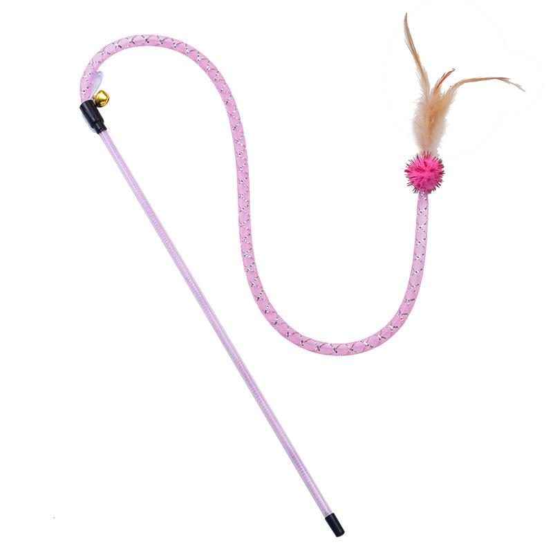 Katze Schlange Katze Teaser Stick Elastisches Netzrohr Feder Haarball Katze Teaser Katzenspielzeug Haustier Interaktiv Selbst-hi