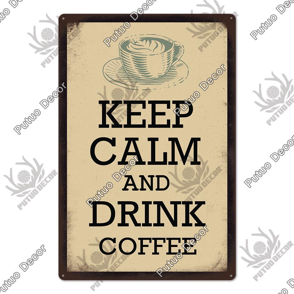 Putuo Decor Coffee Vintage Tin Metal Sign Decorative Plaque Retro Plate Cafe Kitchen Man Cave Coffee Bar Club Wall Decoration