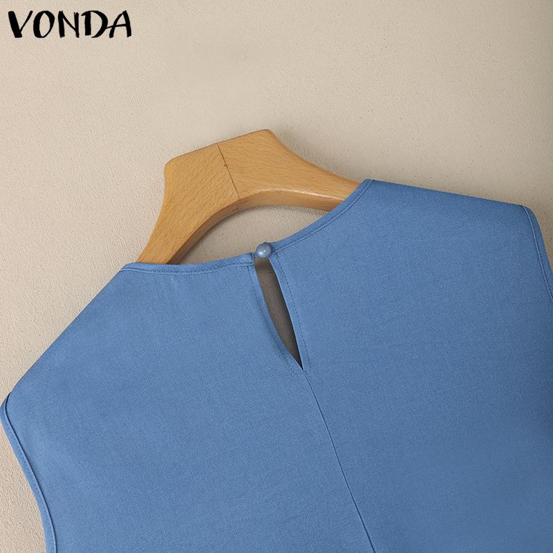 VONDA Women Casual Loose Sleeveless Ruffled Tank Tops