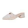 Single Shoes Medium Heel Spring 2025 British New Shallow Mouth Pointed Head Side Empty Fairy Evening Evening Wind Shoes Thick Heel Female Flat