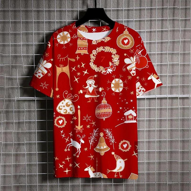 Merry Christmas Festival Funny T-shirt For Men Full Print Santa Claus Reindeer Graphic Xmas Themed Short Sleeve T Shirt 2026