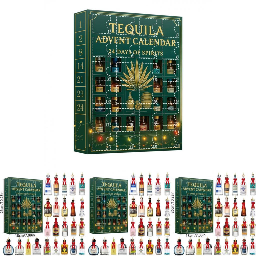 Tequilová láhev Vánoční adventní kalendář s akrylovými plochými ozdobami pro sváteční výměnu dárků