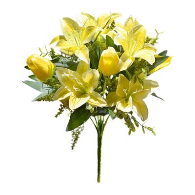 Artificial Tulips Flowers Fake Lily Bouquet Lifelike Silk Floral Decoration for Sacrifice Tomb Sweeping