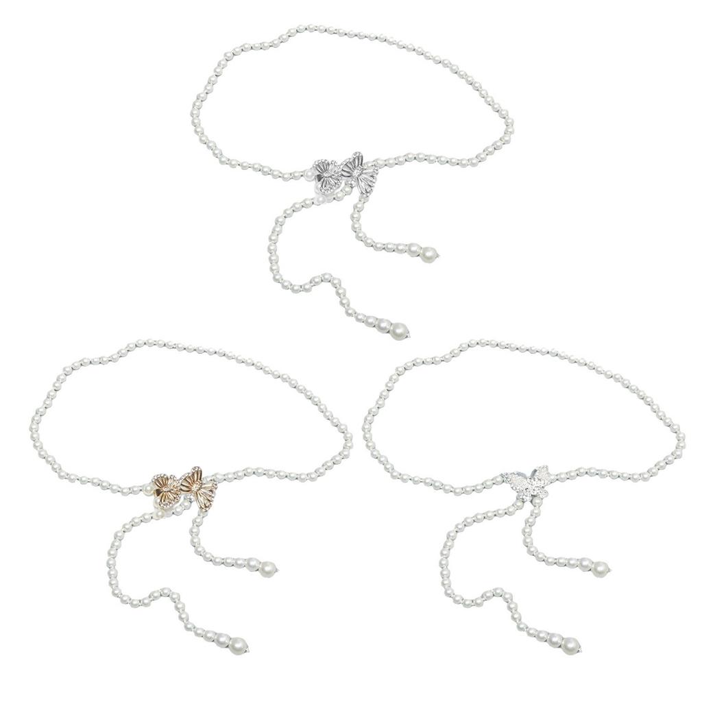 Adjustable Butterfly Pearls Waist Chain Luxury Pearls Waist Band Thin Belt Enjoy Female Elegances for Various Occasion