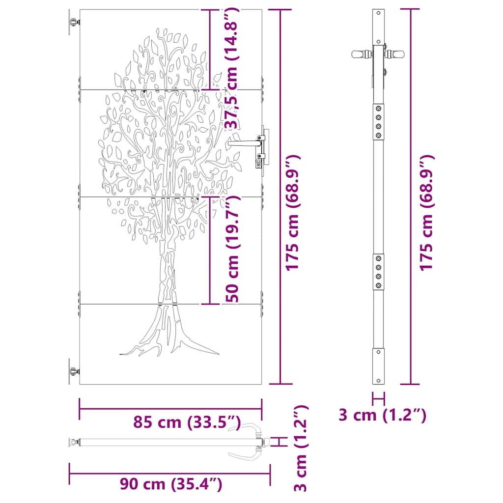 Garden Gate 85 X 175 Cm Corten Steel Tree Design