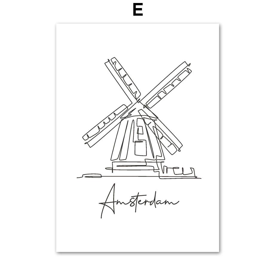 Taj Mahal Statue Of Liberty Milan Cathedral Line Wall Art Prints Canvas Painting Nordic Poster Decor Pictures For Living Room