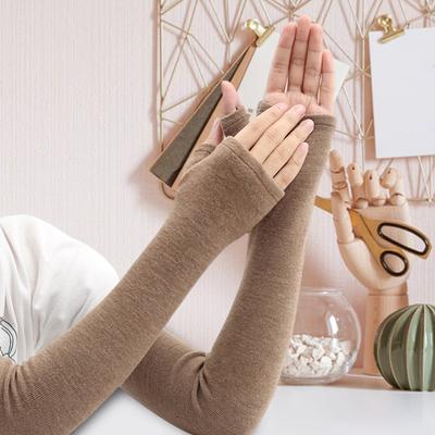 1 Paar Herbst-/Winterhandschuhe, fingerlos, gestrickt, hochelastisch, rutschfeste Armstulpen, einfarbig, Armmanschetten, warm halten, winddicht, Armabdeckungen zum Radfahren