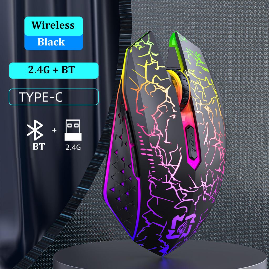 RGB Gaming Mouse Bluetooth Mouse 2.4G Wireless Mouse Ergonomic 1600DPI 6 Mute Buttons Mouse For MacBook Tablet Laptops Computer