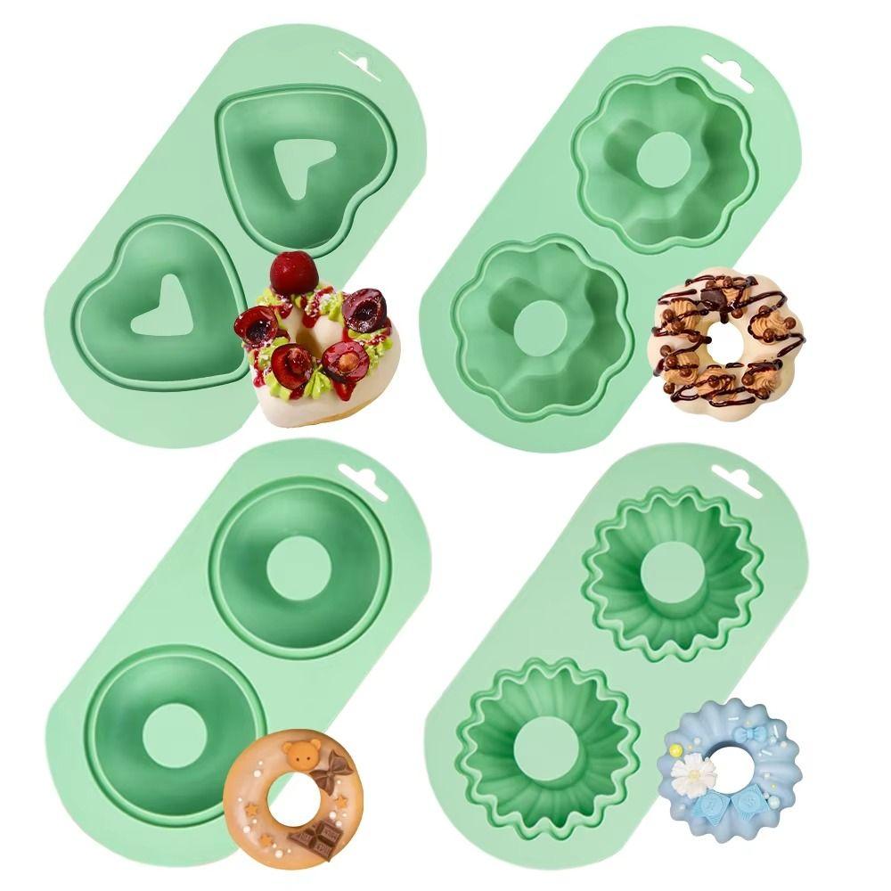 DIY Doughnut Baking Mold 2-Cavity Cake Mold Easy to Demold Silicone Baking Pan  Bakery Tools