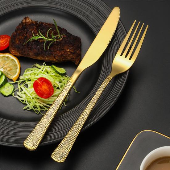 Messer Gabel Löffel Set Edelstahl Besteck Rutschfester Bequemer Griff Steakmesser Dessertlöffel Teegabel für Westliches Essen Spülmaschinenfest