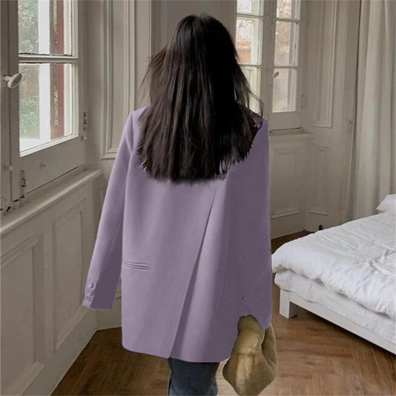 Kadın İlkbahar ve Sonbahar Uzun Kollu Blazer Sade Tasarım Yırtmaçlı Ofis Blazer Bayan Gevşek Mont