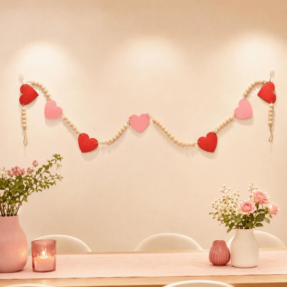 61.81in Felt Heart Garland Red Pink Color Valentine Bunting Banner Valentine's Day Decor