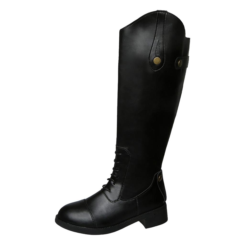 Women's Casual Fashion Round Toe Rear Zipper Boots Temperament High Top Mid Calf Boots Heeled Boots for Women Mid Calf