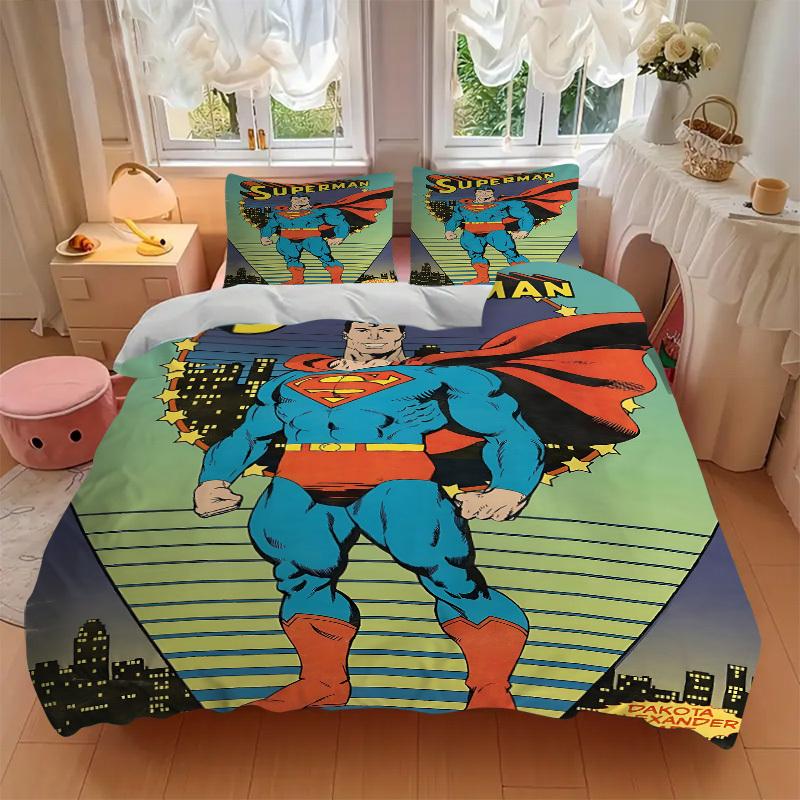 3pcs Superhero Costume Bedding Set, Soft Polyester Duvet Cover and Pillowcases Machine Washable Seasons all suitable & Guest Room Decor295