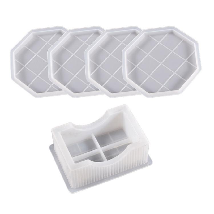 1/5Pieces Round Octagon Epoxy Casting Mould Resin Tray Coaster Mould Kit DIY