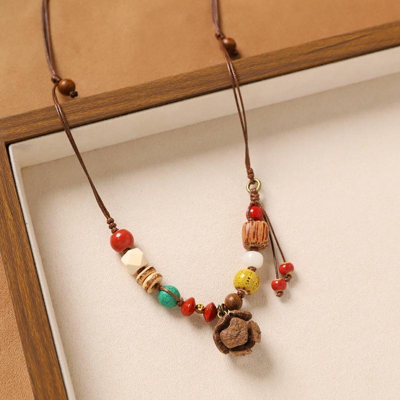 Colier original design plantă fruct ghindă împletită lanț lung literar pentru pulover accesorii pentru femei