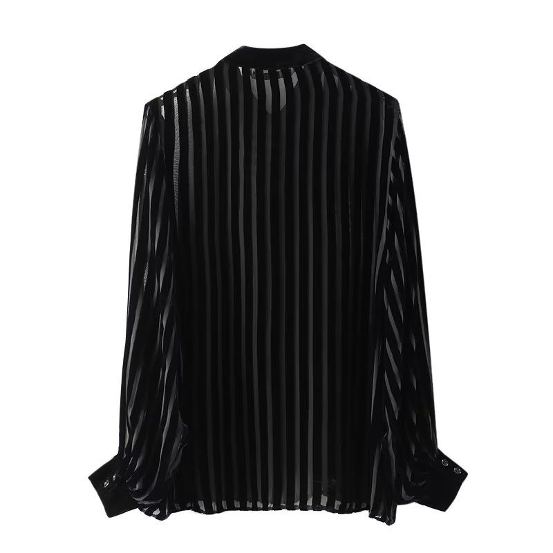 Zar Autumn New Women's Clothing French Style All-Matching Casual Silk Blended Velvet Shirt 9390109 800