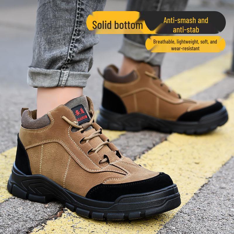 Men's Steel Toe Safety Work Shoes: Solid Bottom, Anti-Smash, Anti-Puncture, Lightweight, Wear-Resistant, Thick Sole, High-Top Protection.