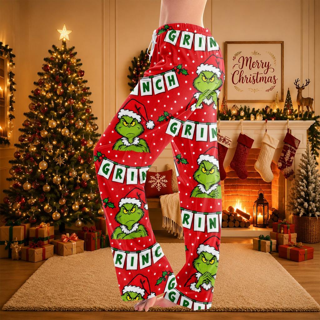 Women's Christmas Print Pants Casual Holiday Pants with No Pockets
