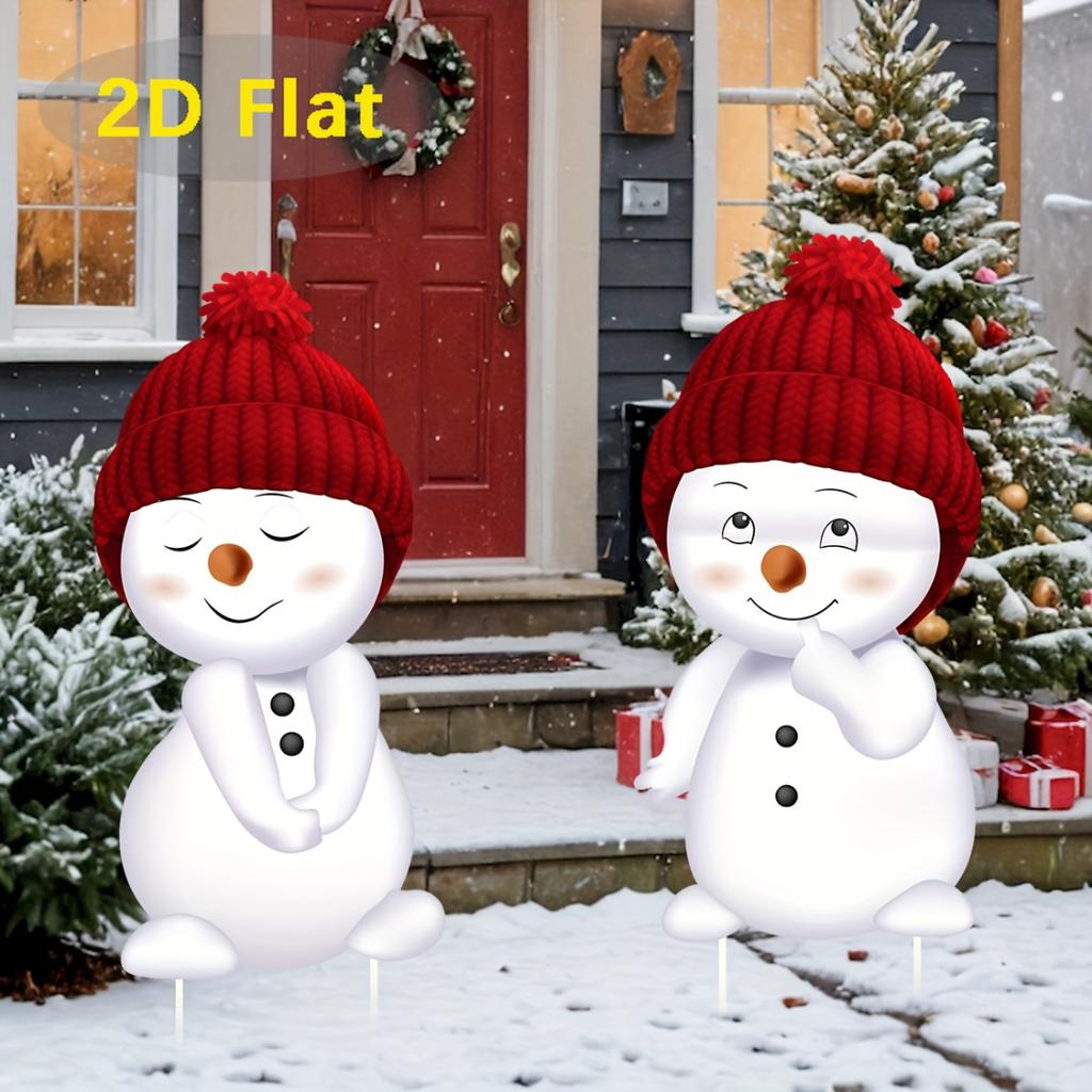 2D Flat 2Pcs Acrylic Christmas Snowman Yard Sign With Stakes, Large Holiday Lawn Decor For Garden Patio Entrance Outdoor Xmas Courtyard Ornament