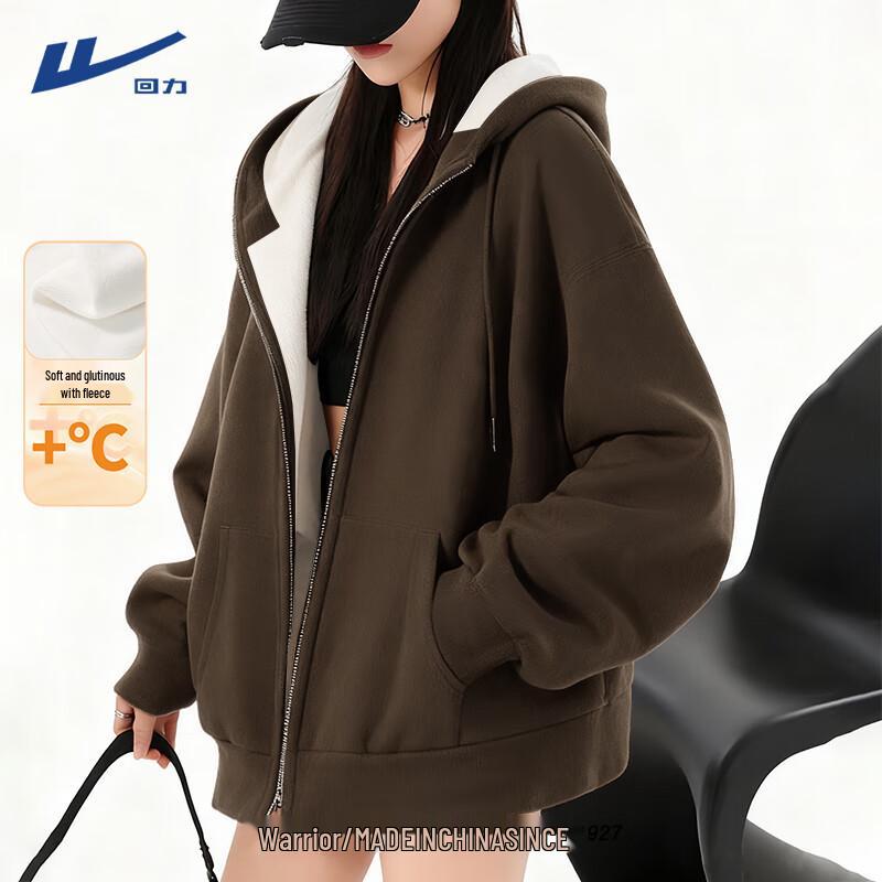 

Huili Women s American Style Fleece-Lined Zippered Hoodie M