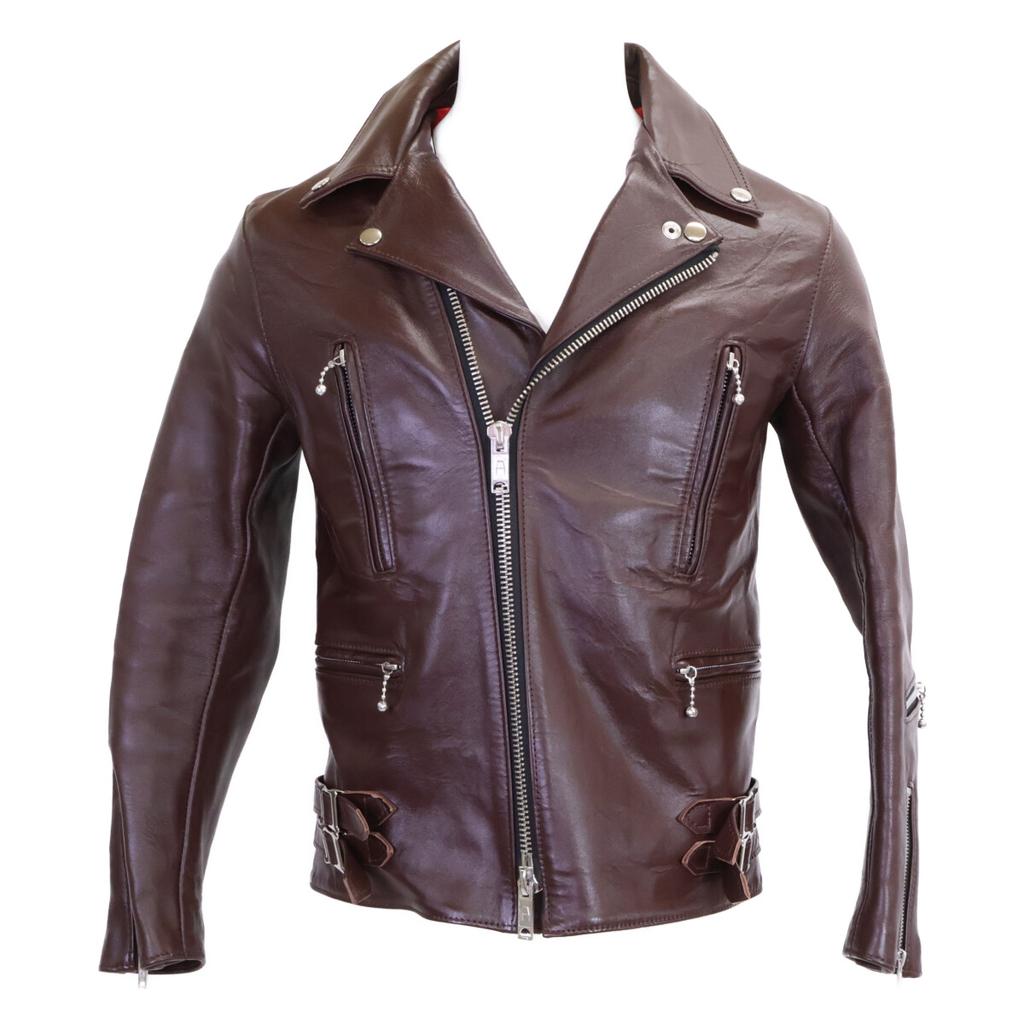 666 [Hervorragender Zustand] LJM-1TF Lammfell Seitenriemen Double Rider Jacke Jacke 34 Braun Gebraucht