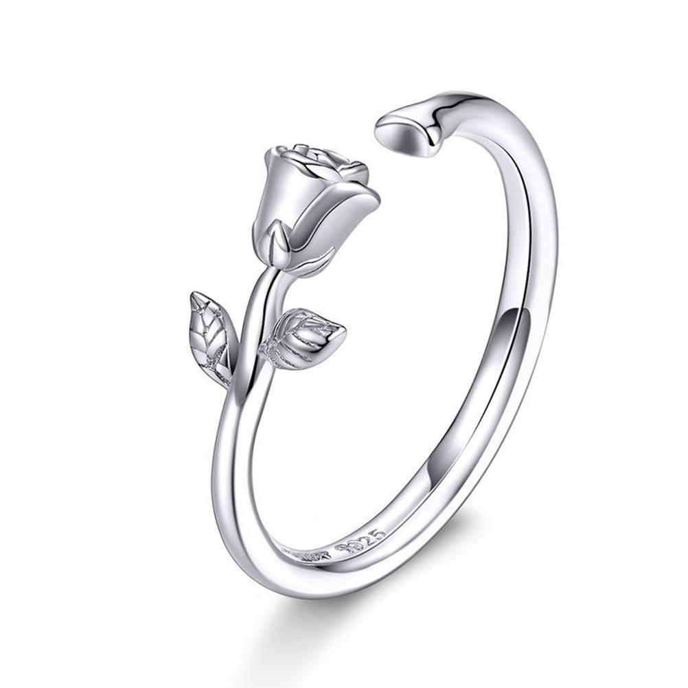 Rose Flower Ring 925 Sterling Silver Open Ring Adjustable Finger Ring for Women Girls Valentine S Day Gift