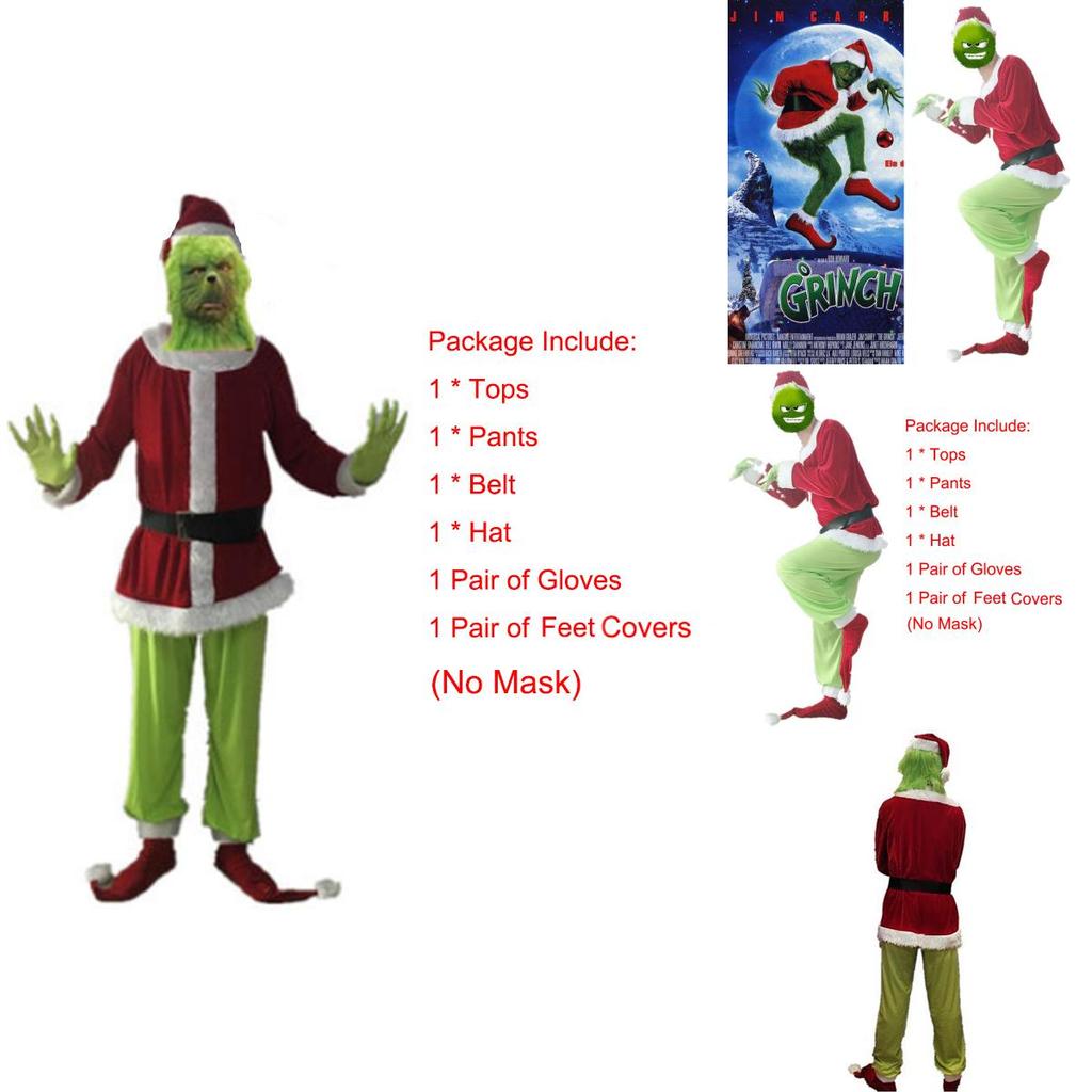 Auffälliges Grinch Cosplay Kostümset für Halloween-Maskeraden