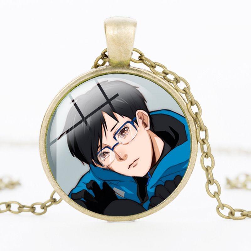 Round Acrylic Alloy Pendant Figure Pattern Necklace Unisex Chain