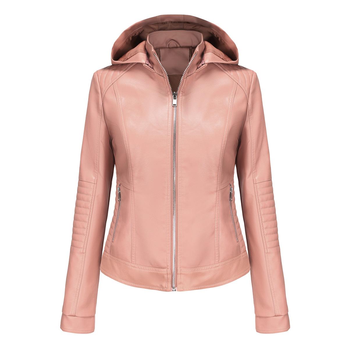 

Женская кожаная куртка с капюшоном на весну и осень, женская съемная шапка, ветрозащитная куртка, короткая повседневная куртка европейского размера 3XL