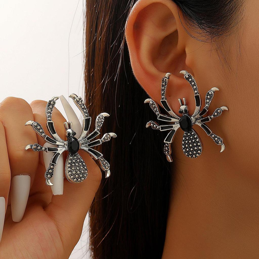 Gothic Punk Rhinestone Spider Jewelry Set for Halloween (Necklace, Bracelet, Ring) Unisex