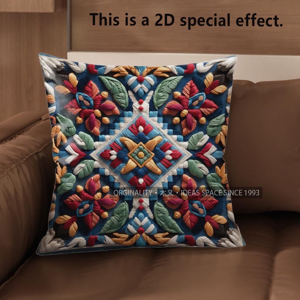 2D Colorful Ethnic Pattern Decorative Pillow Covers Pattern Cushion Cover Suitable For Sofa Bedroom Car Pillow Cover