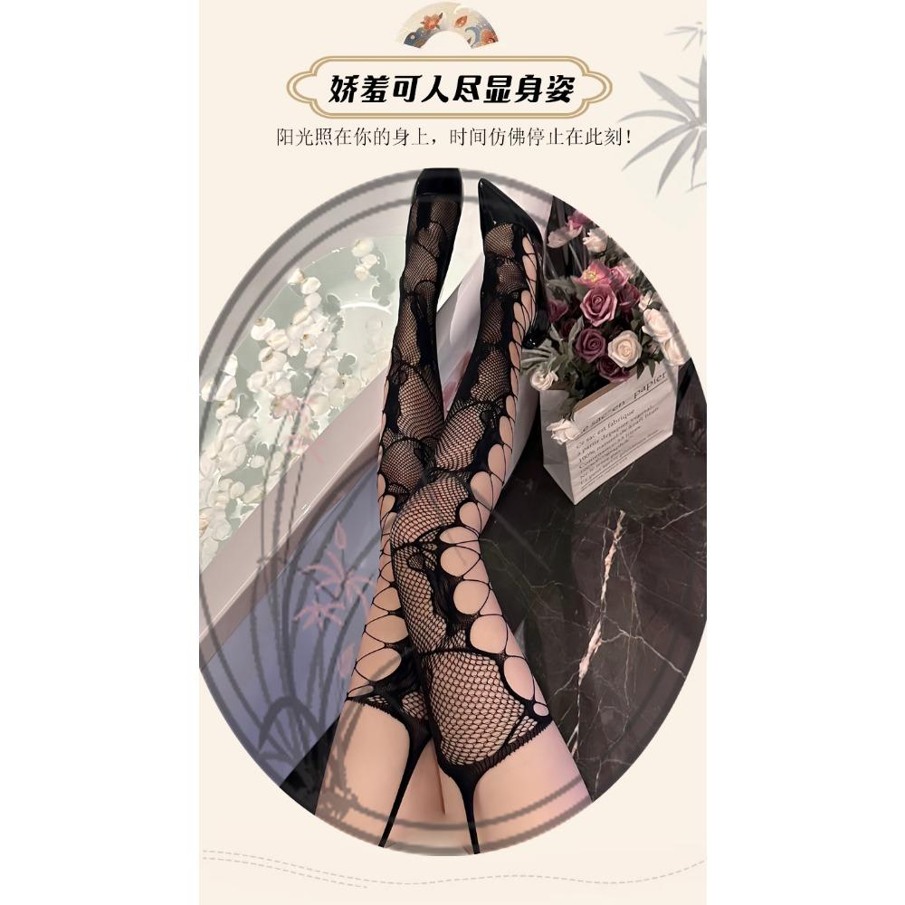 Man Desire Sex Stockings Fishnet Socks Black Side Mesh Retro Rose Sexy Hollow Stockings Pantyhose 4022