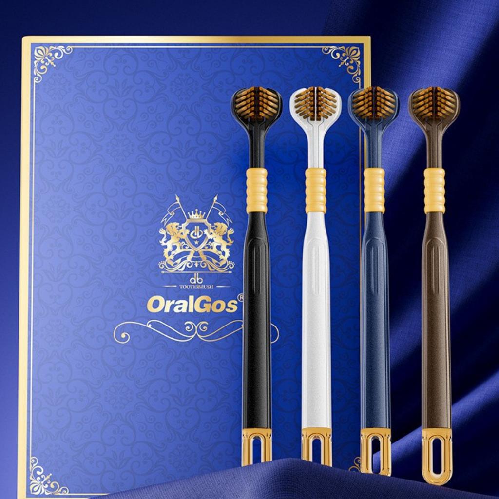 4pcs 3-Sided Toothbrushes for Adults Soft Bristle Three-side Bristles Multi-angle with Cleaning Tongue Scraper The Wavy Points